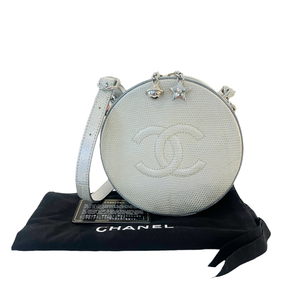 CHANEL Silver Grey  Lizard Round As Earth  Bag